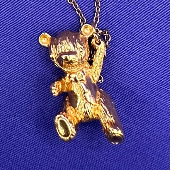 VTG Gold Franklin Mint Teddy Bear Pendant Necklace 1978 - Picture 1 of 10